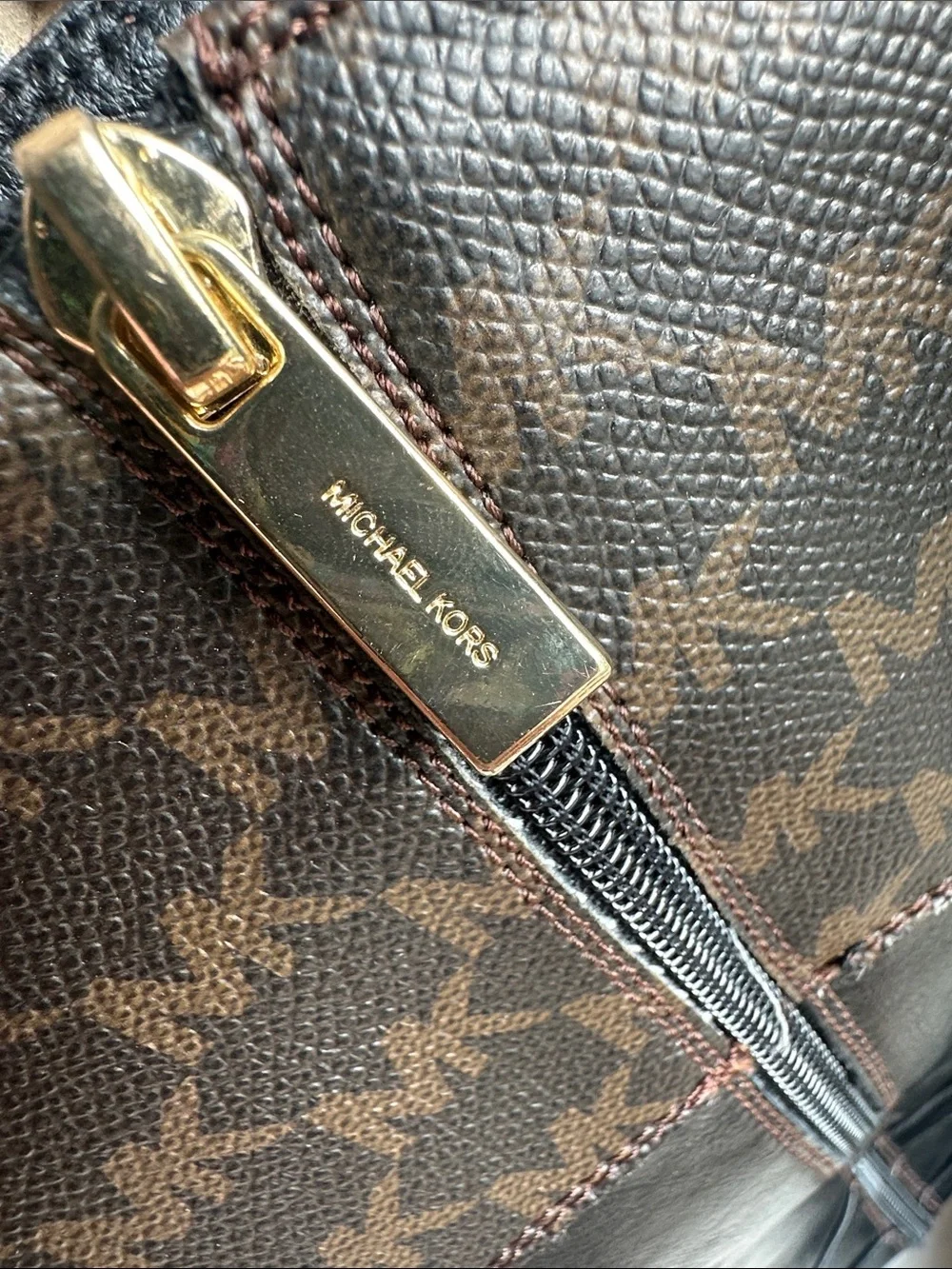 Michael Kors Black Leather Boots with Brown MK Logo Cuff